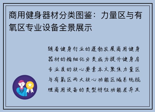 商用健身器材分类图鉴：力量区与有氧区专业设备全景展示